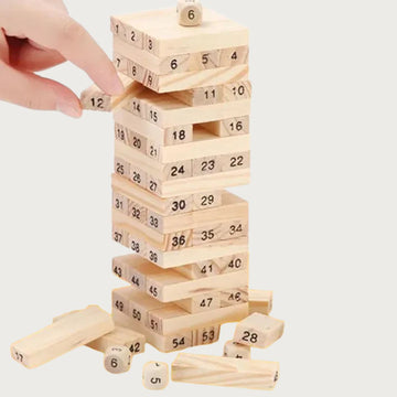 Classic Wooden Jenga Blocks with Dice – Fun Family Game
