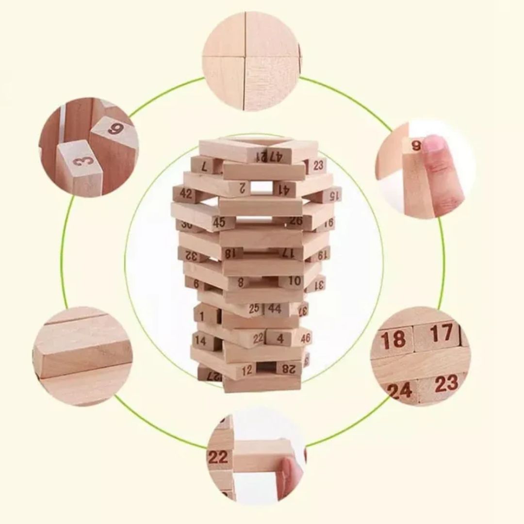 Classic Wooden Jenga Blocks with Dice – Fun Family Game