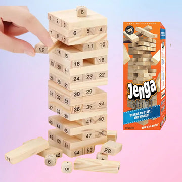 Classic Wooden Jenga Blocks with Dice – Fun Family Game