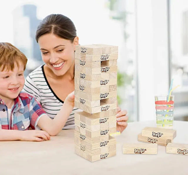 Classic Wooden Jenga Blocks with Dice – Fun Family Game