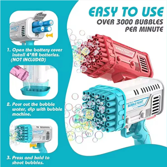 36-Hole Bubble Gun Bazooka for Kids – Colorful Automatic Bubble Blaster Toy My Store